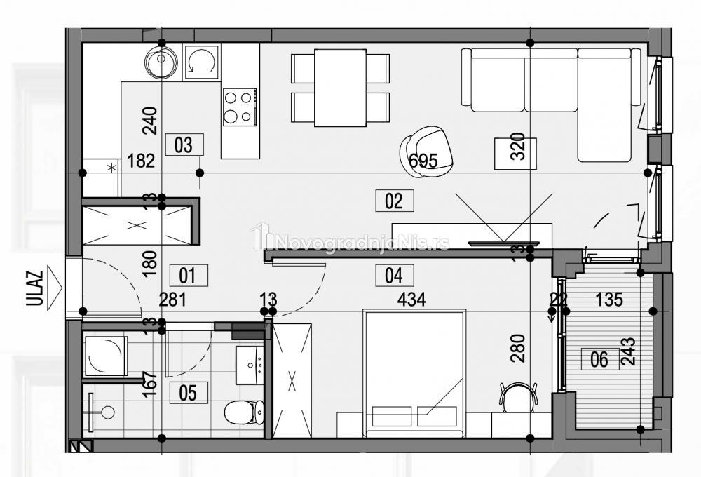 U blizini Čaira, Jednoiposoban stan na prodaju, 50.57m², 121.000€